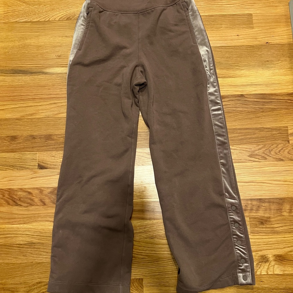 Athleta Chocolate Retorplush Velvet Wide Leg Pants with Side Stripes